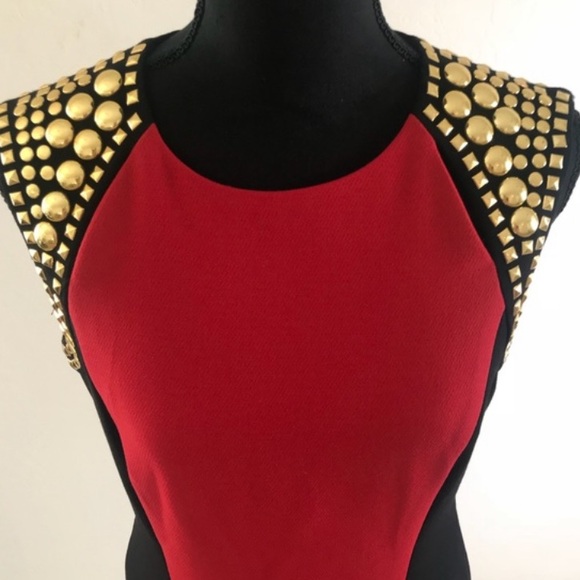 Michael Kors Dress black and red with gold studs and zipper. Size 0 worn once - Picture 6 of 10